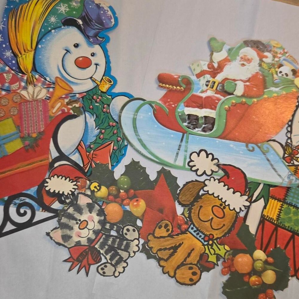 VTG 70s Christmas Paper Die Cutouts Lot 7 Pc 12" ephemera nostalgic holiday